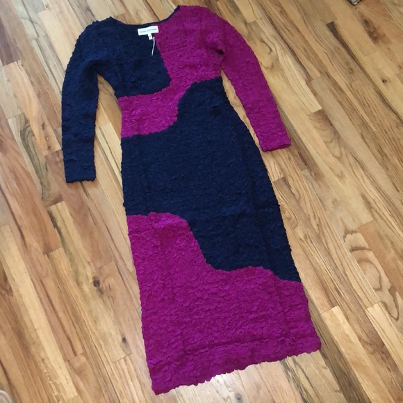 Mara Hoffman Amy Popcorn Dress Abstract Navy Fuchsia Bodycon Colorblock Designer - Picture 13 of 16